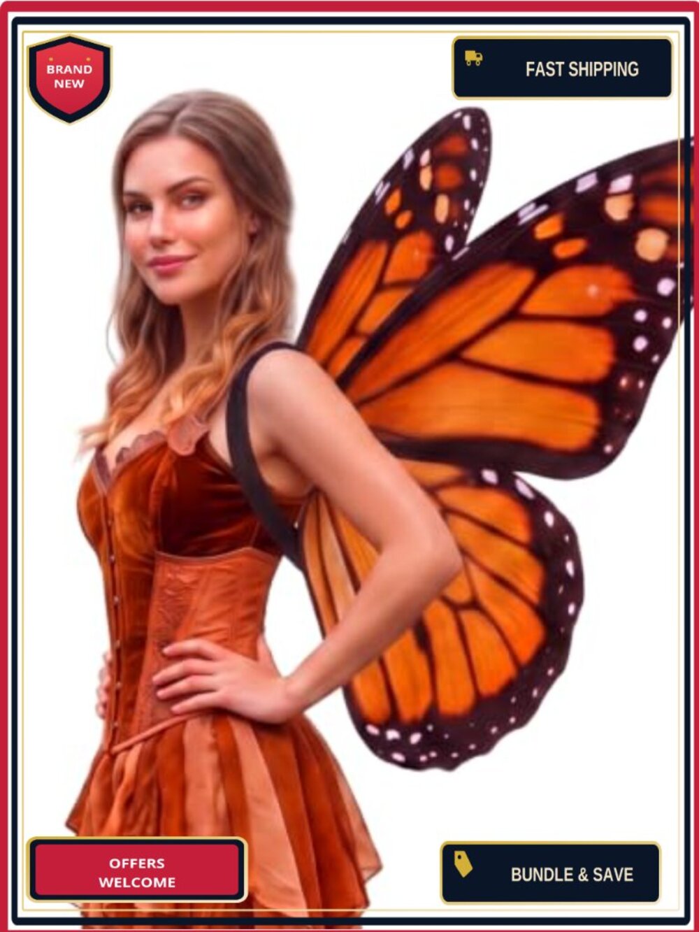 Monarch Butterfly Wings Costume Oversized Double Sided Adjustable Halloween